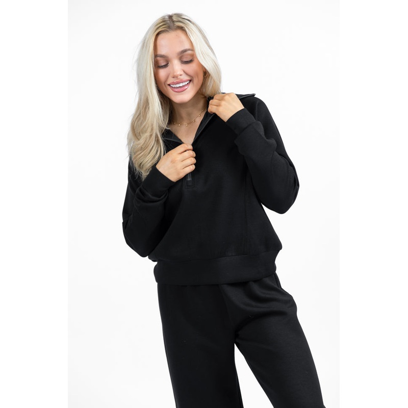 Let’s Just Stay Black Quarter Zip Knit Pullover FINAL SALE