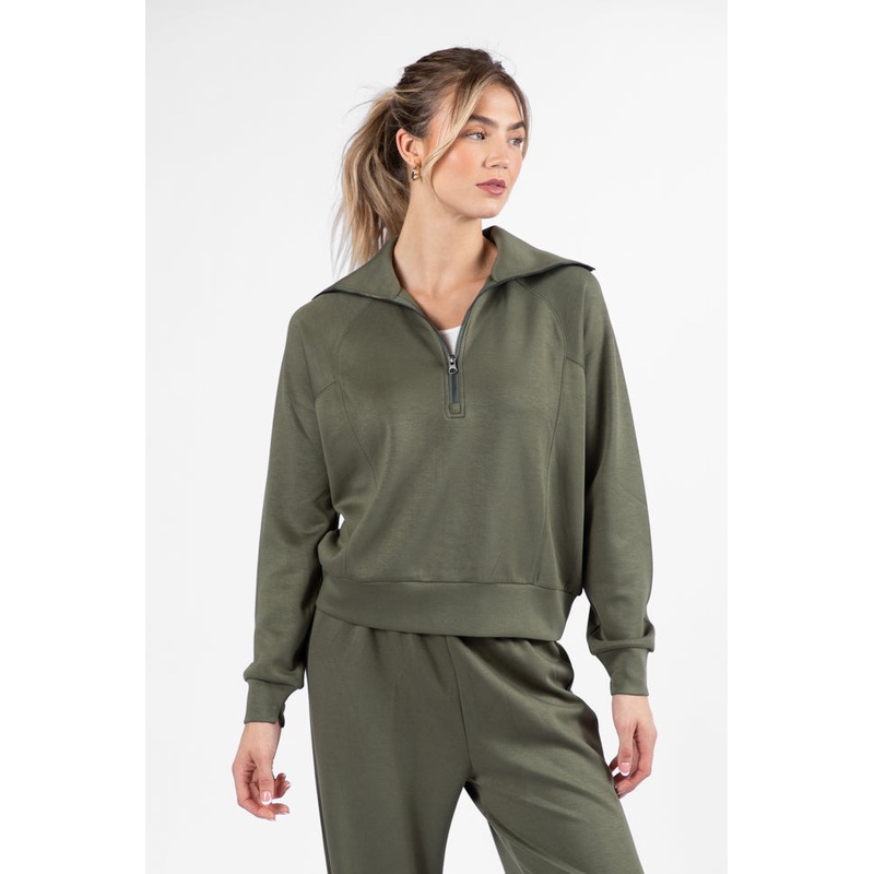 Let’s Just Stay Green Quarter Zip Knit Pullover FINAL SALE
