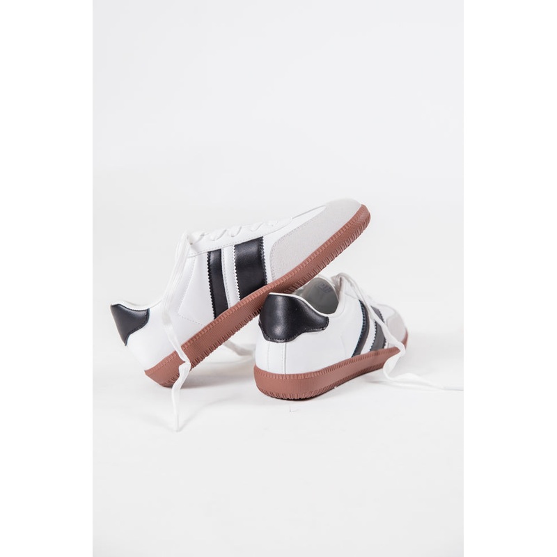 Lunden Double Stripe Black and White Leather Sneakers FINAL SALE