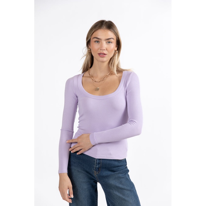 Make Your Choice Lilac Ribbed Scoop Neck Long Sleeve Tee FINAL SALE
