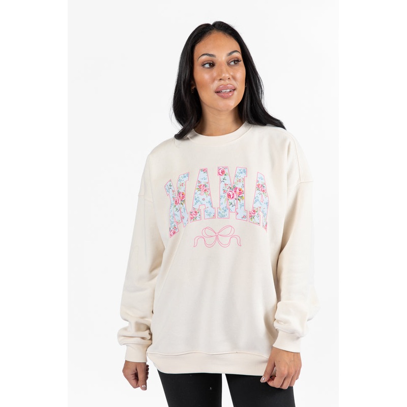 Mama Floral Bow Cream Graphic Sweatshirt