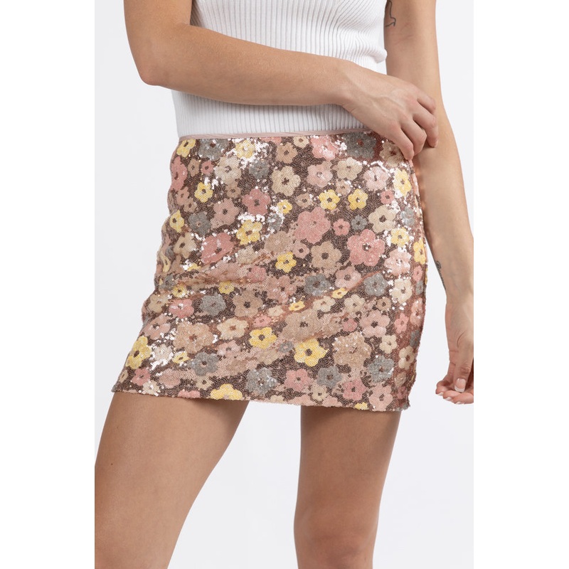Night Of Nights Champagne Multi Sequin Floral Skirt FINAL SALE