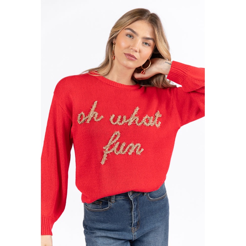 Oh What Fun Red Sweater  FINAL SALE