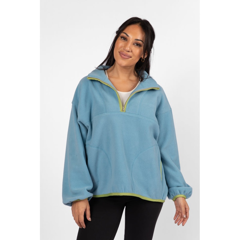 Outside The Box Blue Contrast Trim Fleece Pullover FINAL SALE
