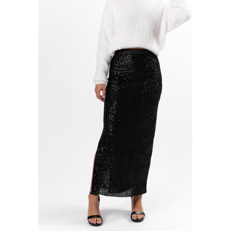 Own The Night Black Sequin Maxi Skirt FINAL SALE