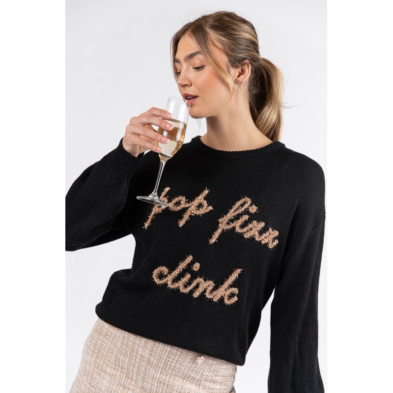 Pop Fizz Clink Black Sweater FINAL SALE