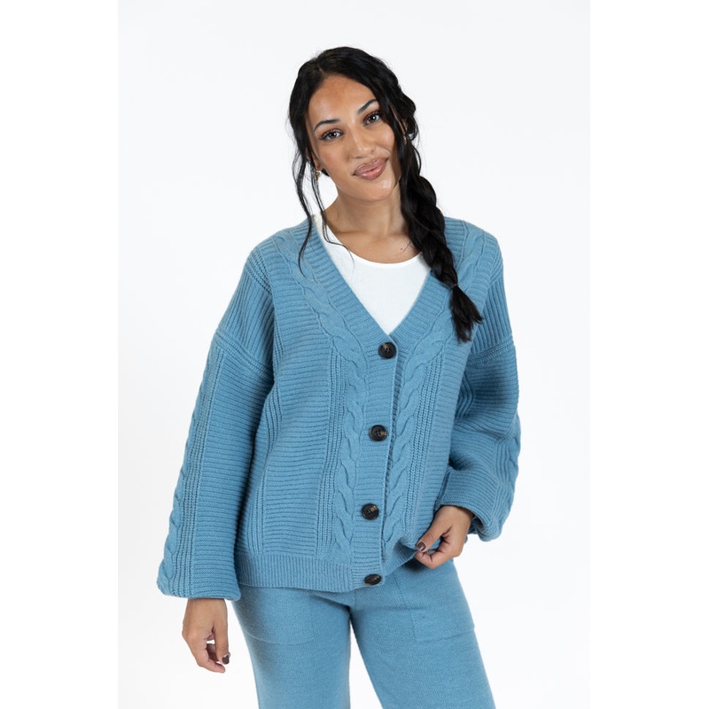 Real Karma Blue Cable Knit Cardigan FINAL SALE