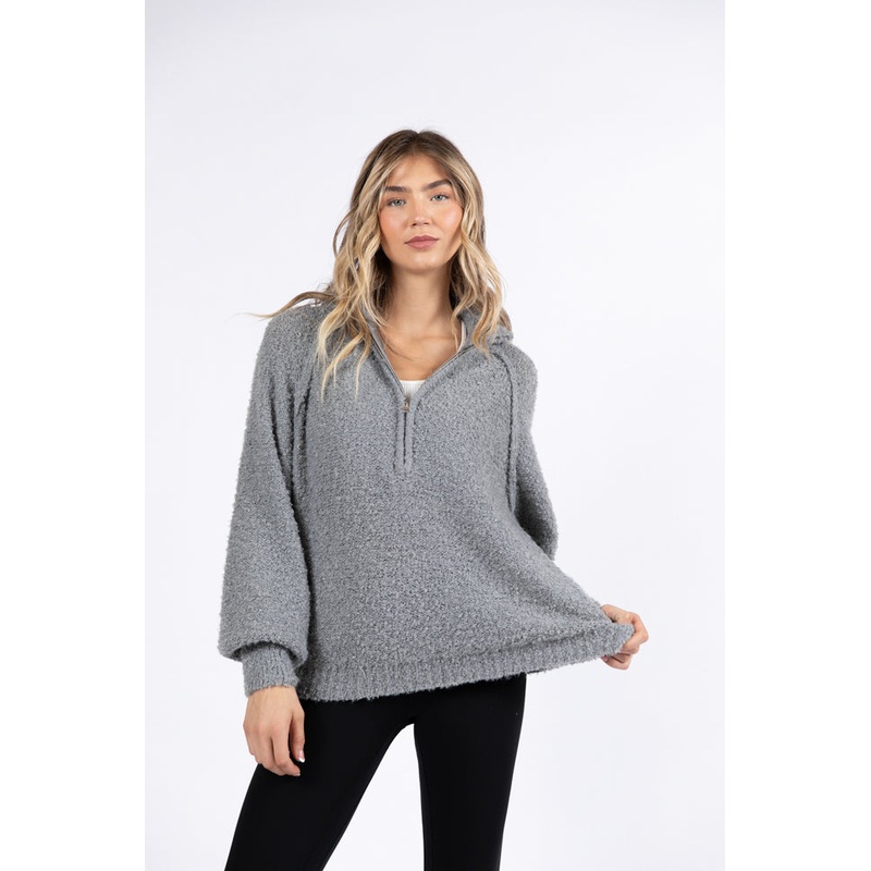 Signature Move Grey Fuzzy Quarter Zip Pullover FINAL SALE