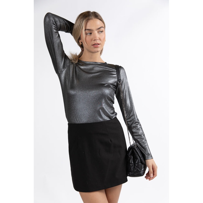 Smitten For You Black Shimmer Fitted Top  FINAL SALE