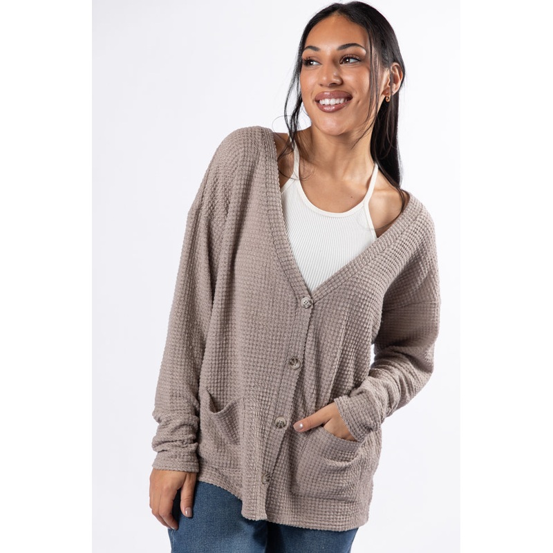 Sounds Like Me Taupe Waffle Knit Cardigan FINAL SALE
