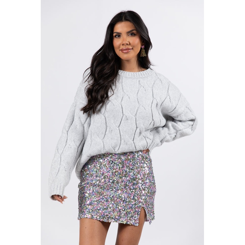 Steer Me Right Grey Oversized Cable Knit Sweater FINAL SALE