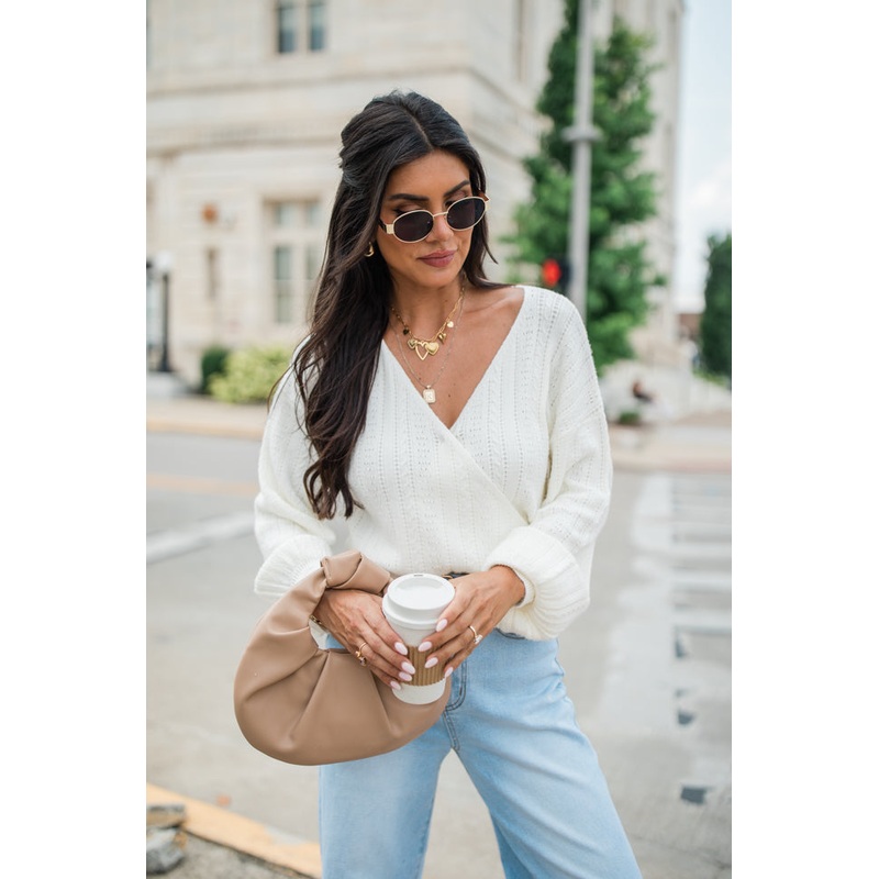 With Love Ivory Wrap Pointelle Sweater FINAL SALE