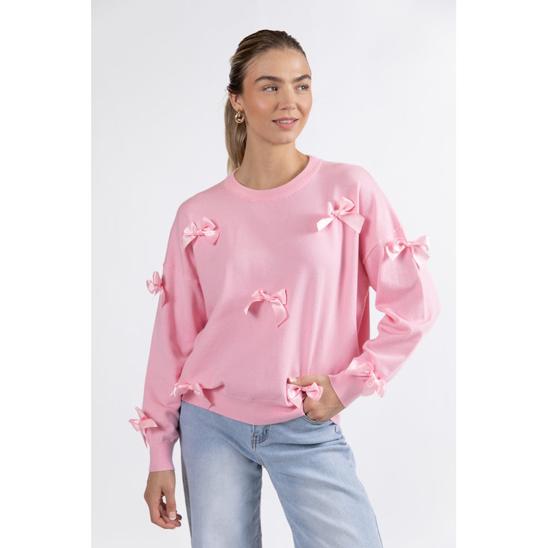 World Class Pink Bow Embroidered Sweater FINAL SALE