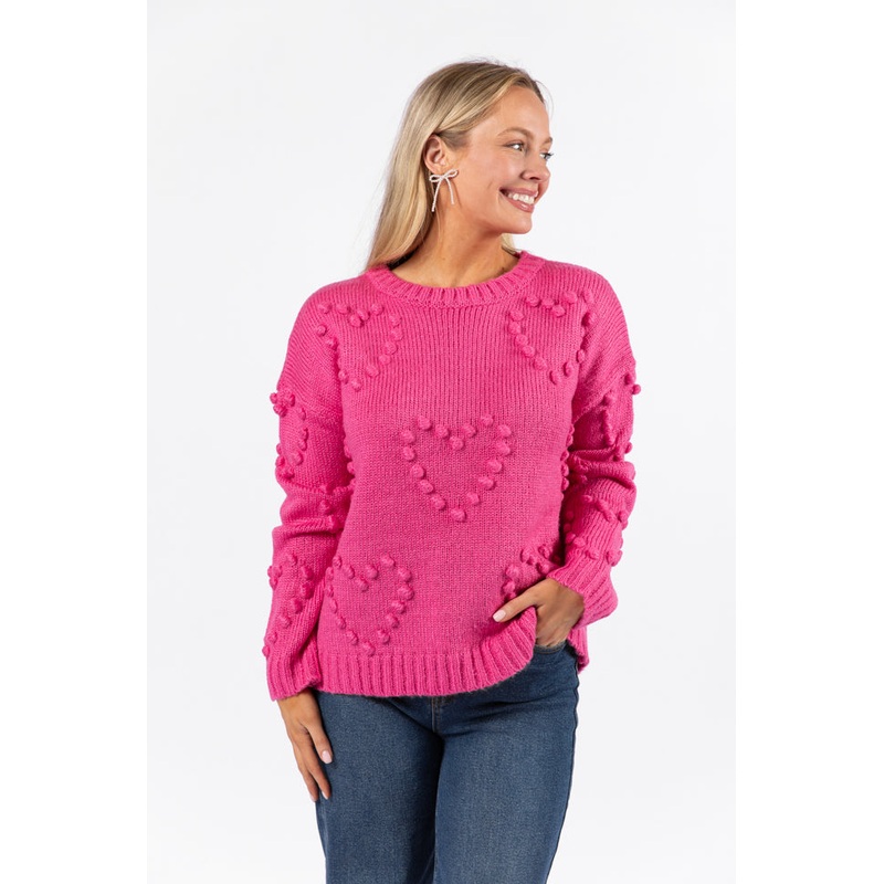 Adore You Hot Pink Oversized Heart Pom Sweater FINAL SALE