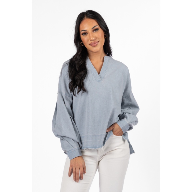 Before Daylight Light Wash Chambray Blouse FINAL SALE
