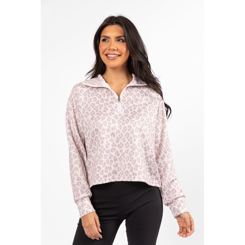 Change Of Heart Leopard Print Quarter Zip Pullover