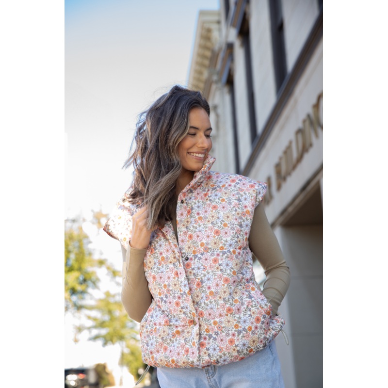 Cool Down Multi Floral Printed Puffer Vest FINAL SALE