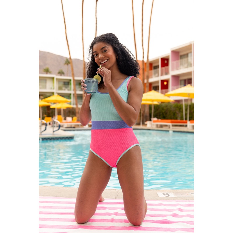 Do Not Disturb Color Block One Piece Pink and Blue Swimsuit FINAL SALE