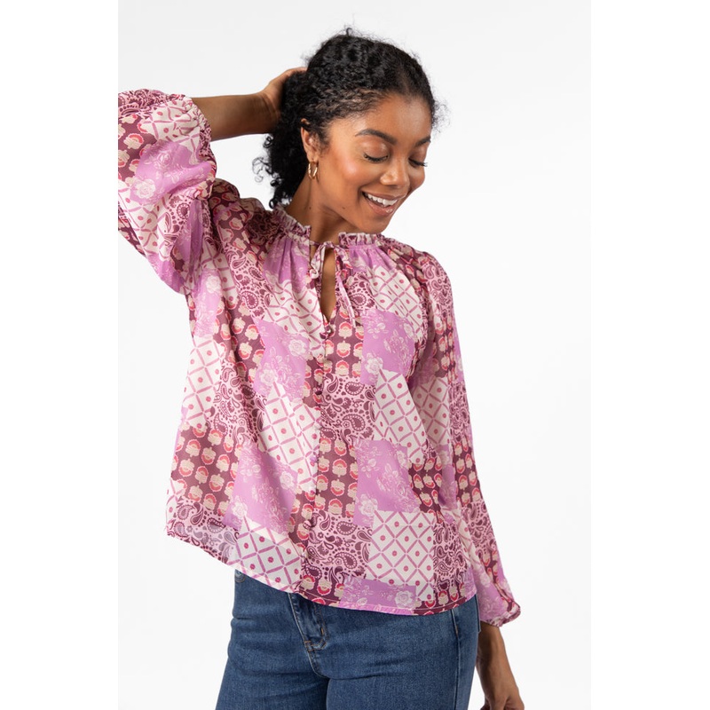 Fade Into You Purple Multi Button Detail Printed Blouse FINAL SALE