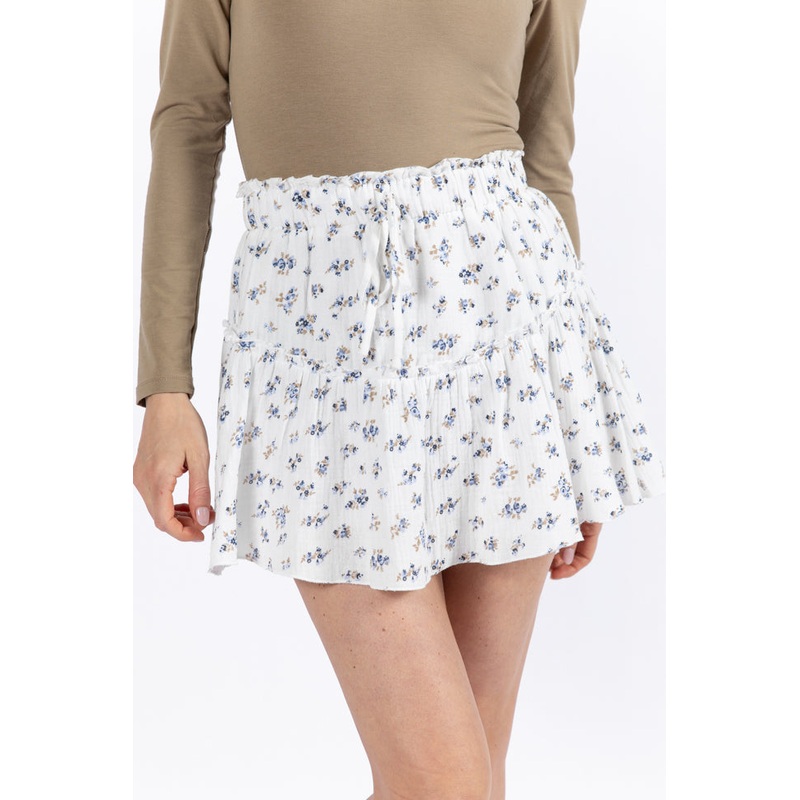Garden Party Ivory and Blue Floral Print Gauze Skort FINAL SALE