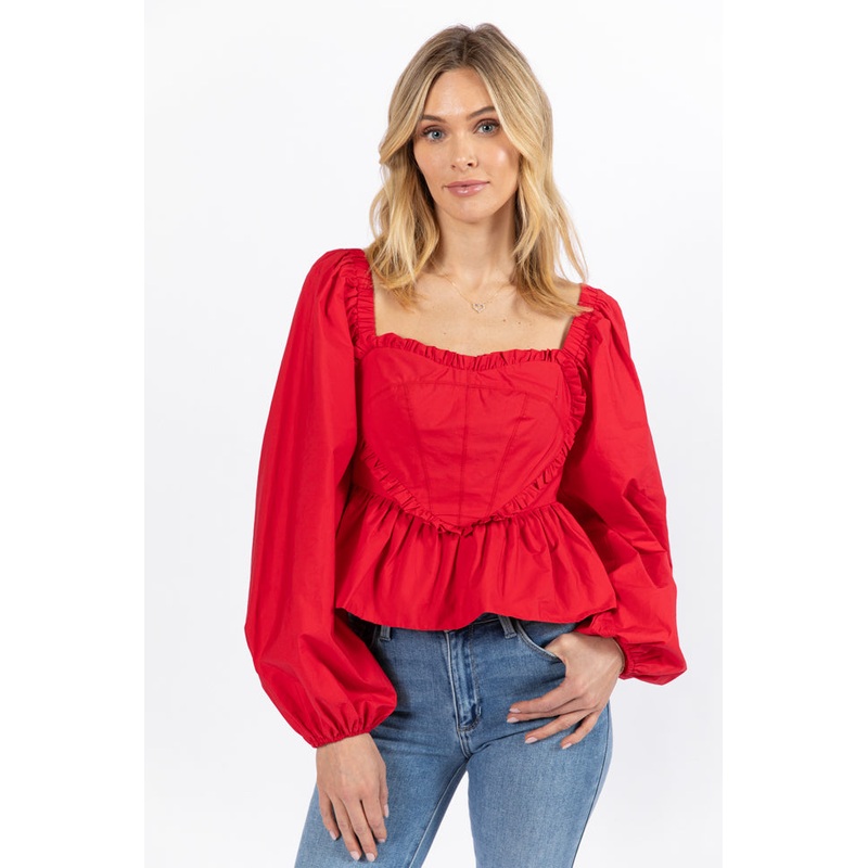 I Heart You Red Heart Shape Woven Blouse FINAL SALE