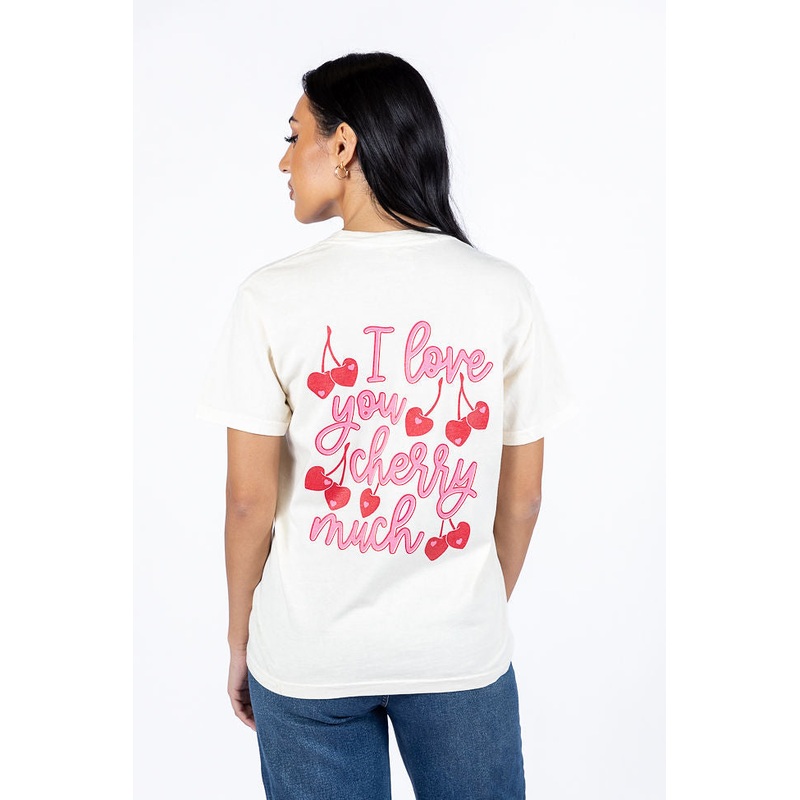 I Love You Cherry Much Ivory Comfort Color Graphic Tee