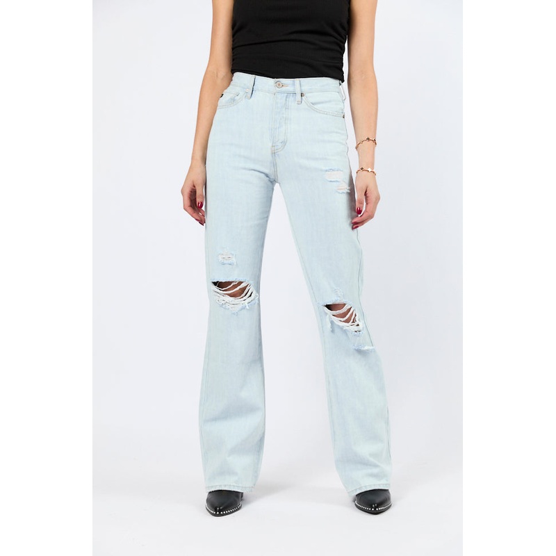Karter Light Wash Wide Leg Distressed 90’s Flare Jeans