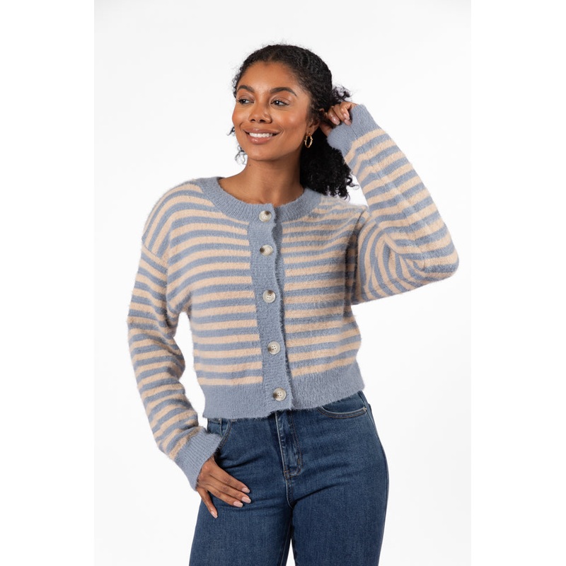 More Than Amazing Slate Grey Striped Button Front Cardigan FINAL SALE