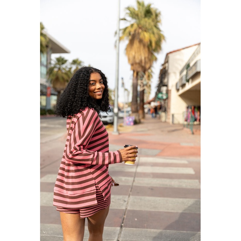 No Complaints Pink and Chocolate Striped Thermal Set FINAL SALE