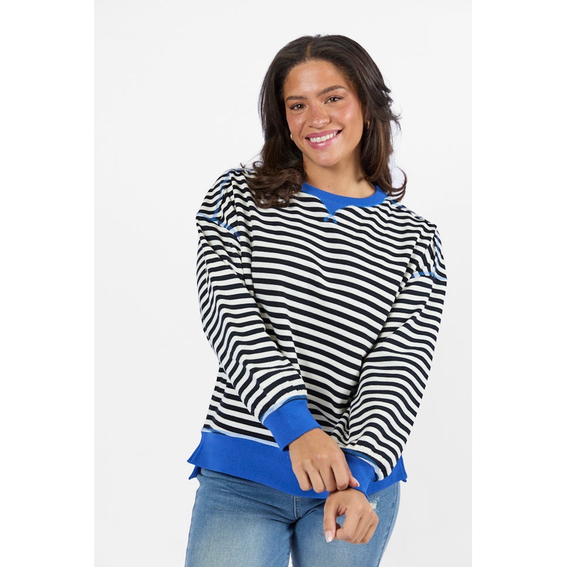 On A Dime Black and Blue Striped Sweatshirt FINAL SALE