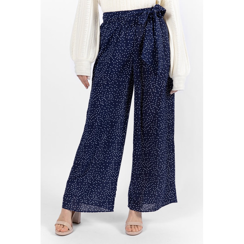 Over The Blues Navy Polka Dot Belted Wide Leg Pants FINAL SALE