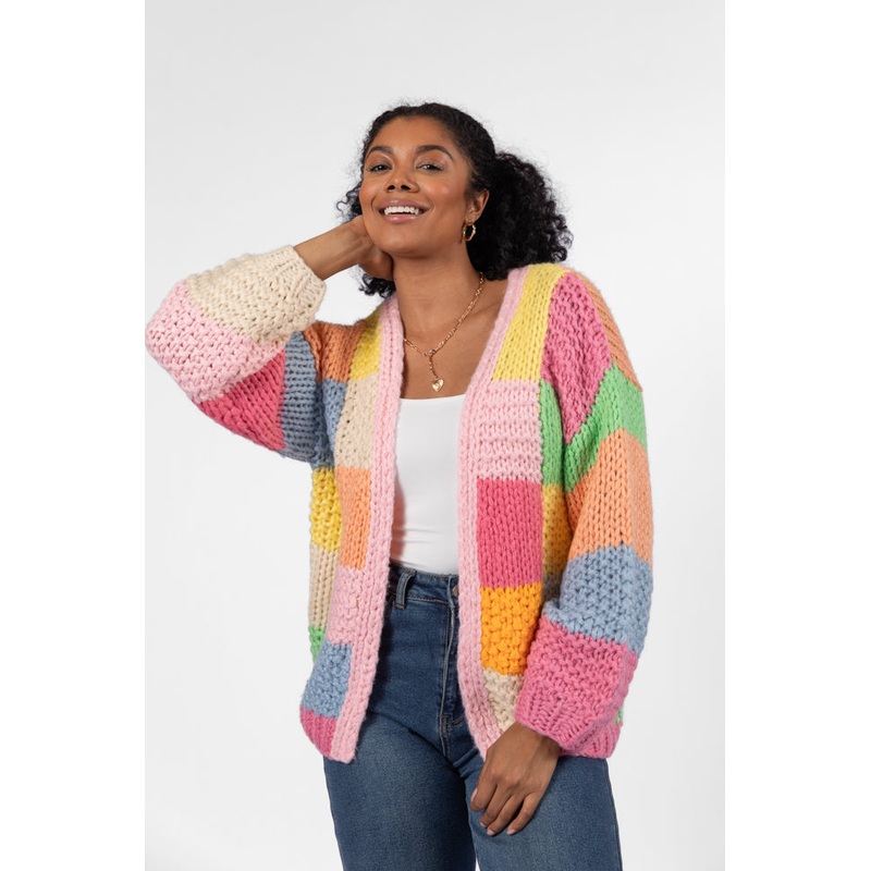 Still Deciding Pink Multi Color Block Cardigan FINAL SALE