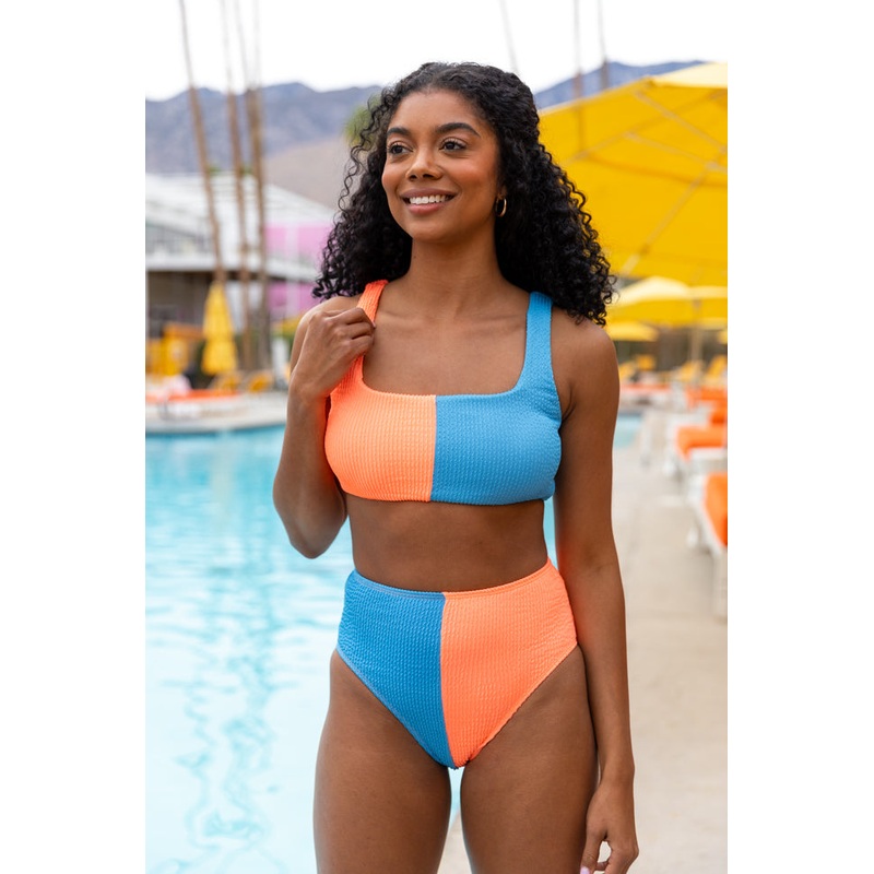 Tropical Daydreams Orange and Blue Bikini Top FINAL SALE