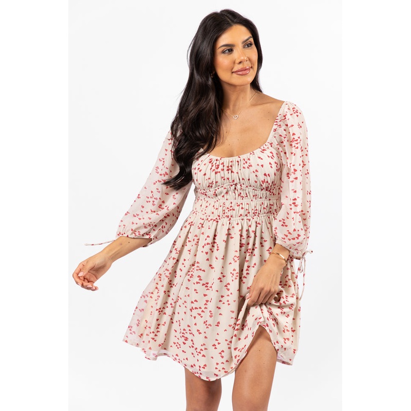 Unconditional Love Ivory Heart Print Mini Dress FINAL SALE
