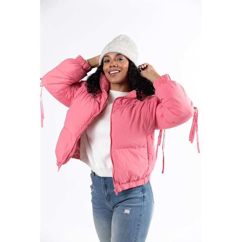 Where You’ll Find Me Pink Bow Sleeve Puffer Jacket FINAL SALE