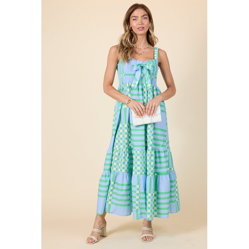 Adventures Begin Blue and Green Geometric Maxi Dress
