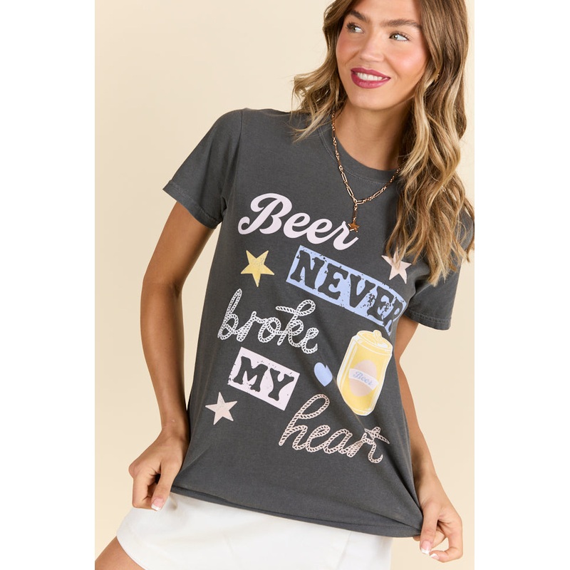 Beer Never Broke My Heart Dark Grey Graphic Tee