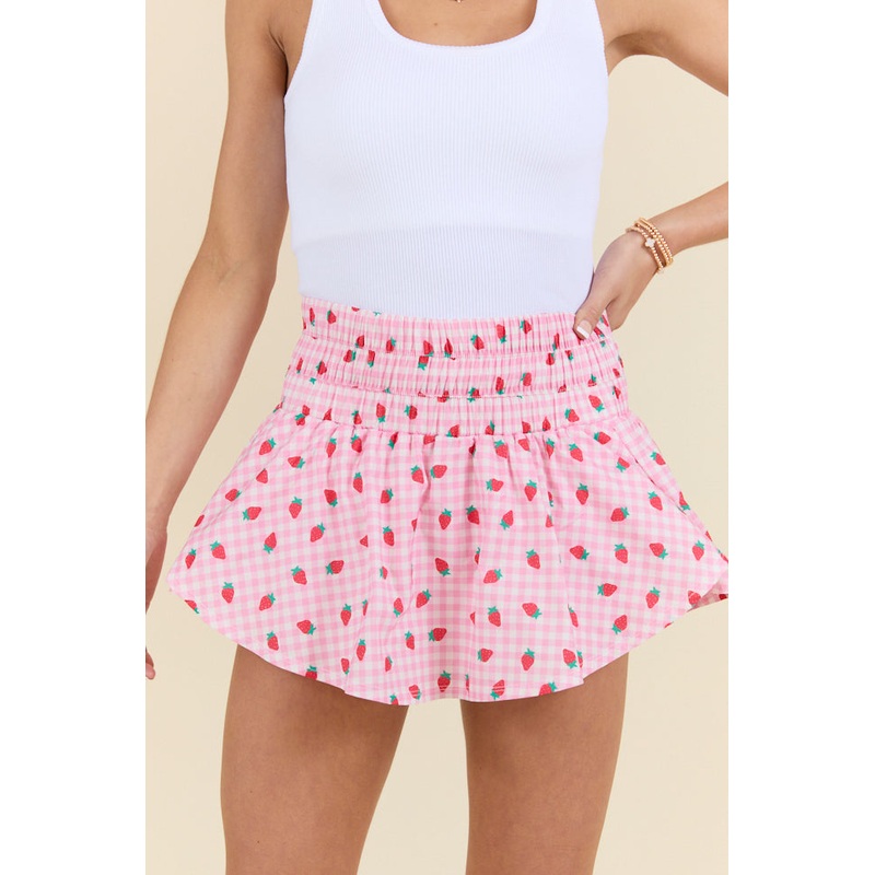 Berry Strong Pink and Red Strawberry Gingham Skort