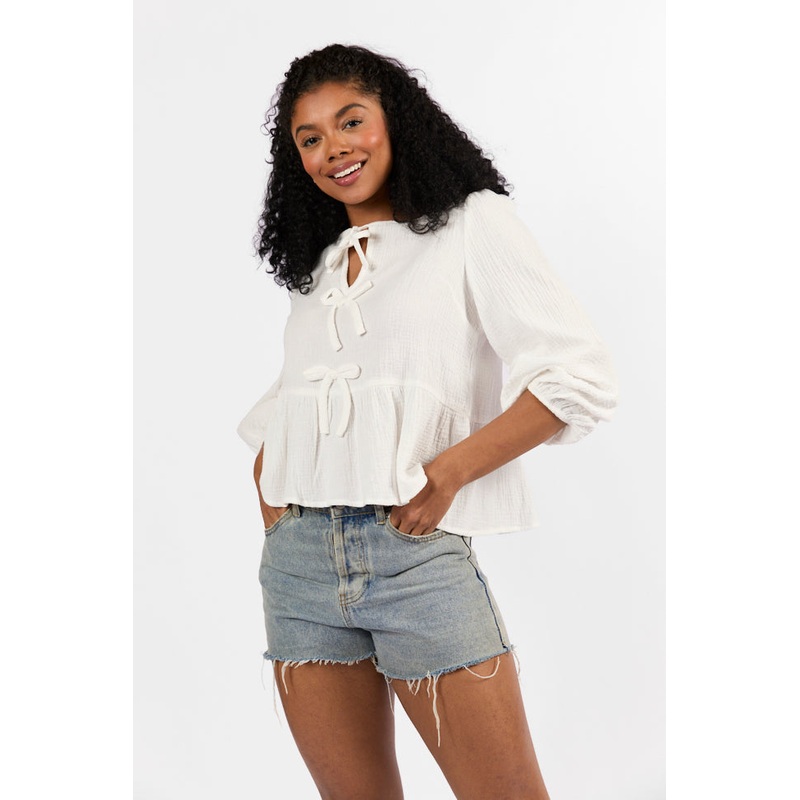 Close To Me Ivory Bow Detail Blouse