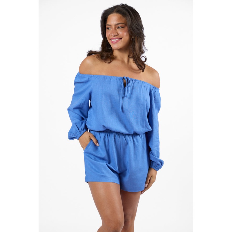 Deep Dive Blue Off The Shoulder Shorts Set