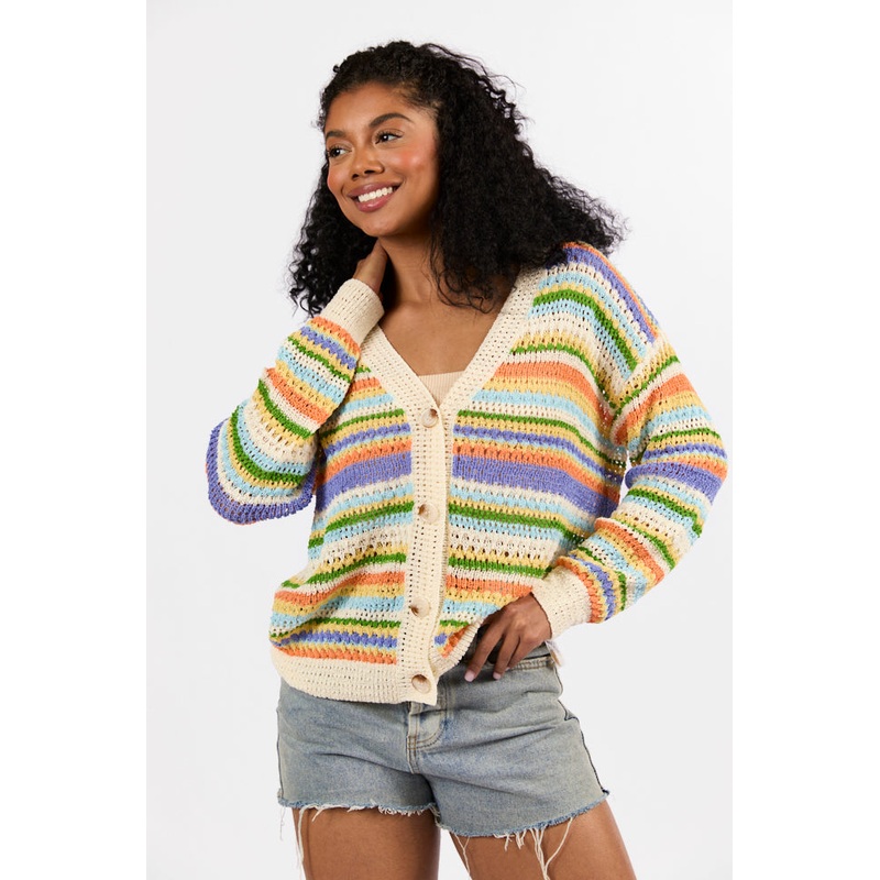 Drive Down Main Purple Multi Striped Open Knit Cardigan FINAL SALE
