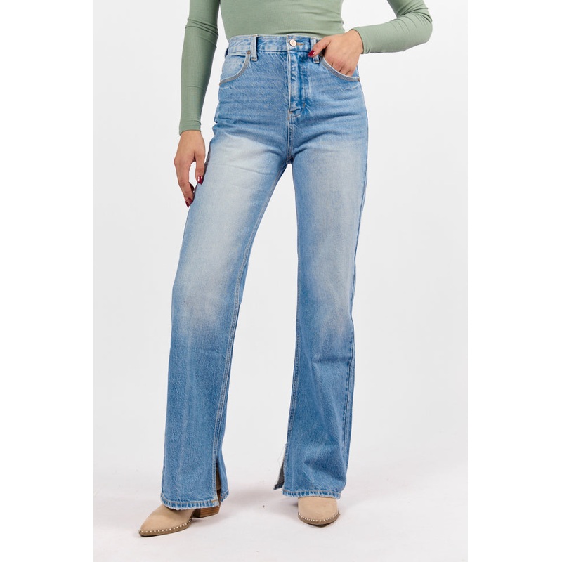 Emily Light Wash 90’s Flare Split Hem Wide Leg Jeans