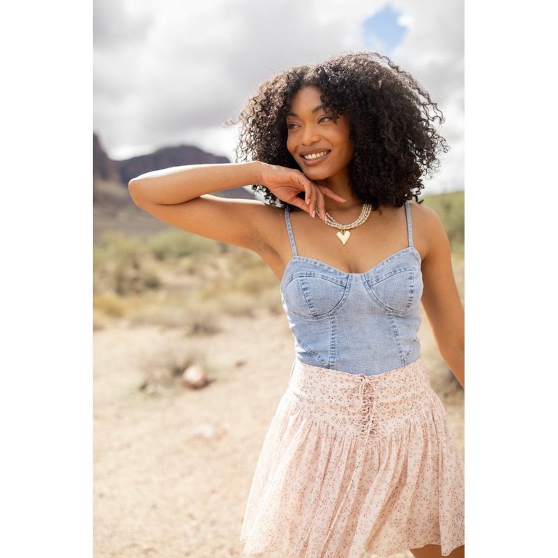 Express Yourself Light Wash Denim Corset Bodysuit