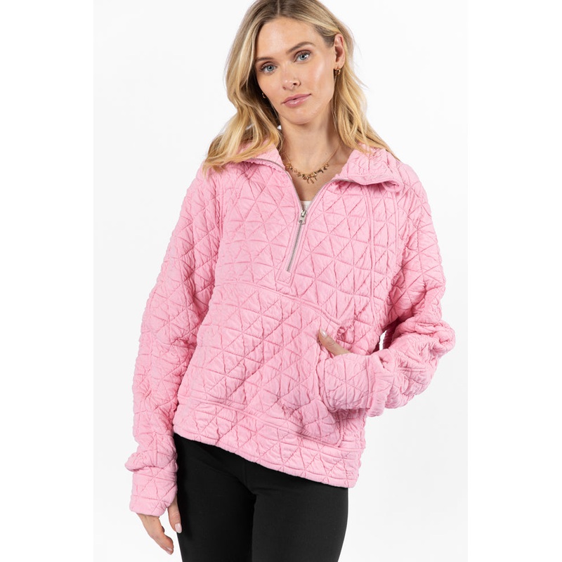 Love Is Everything Pink Quilted Quarter Zip Pullover FINAL SALE