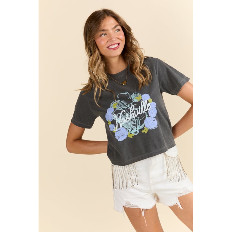 Nashville Vintage Rose Dark Grey Boxy Graphic Tee