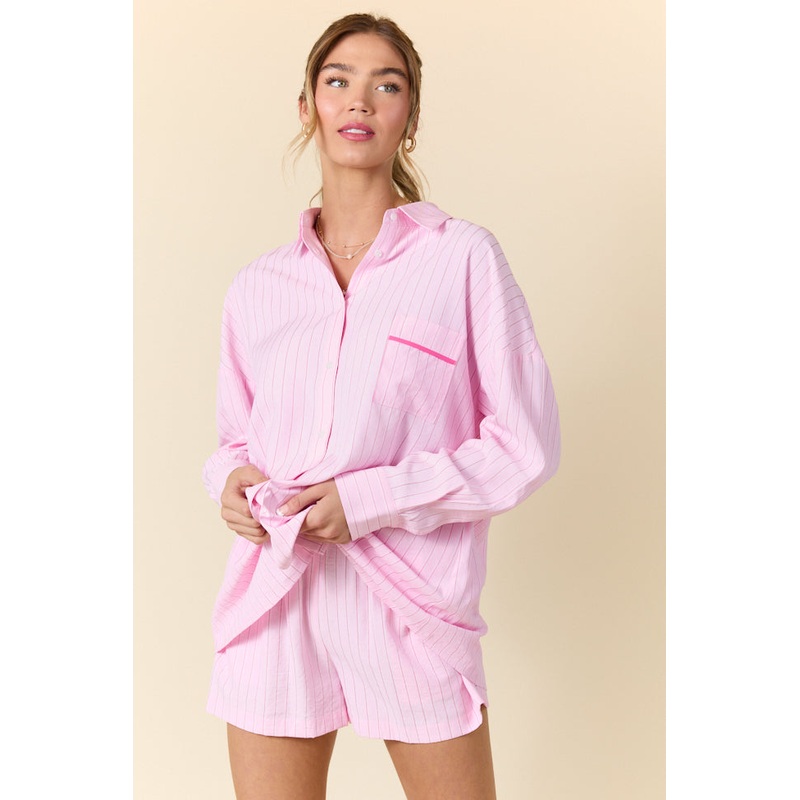 Take It Slow Pink Pinstripe Lounge Set
