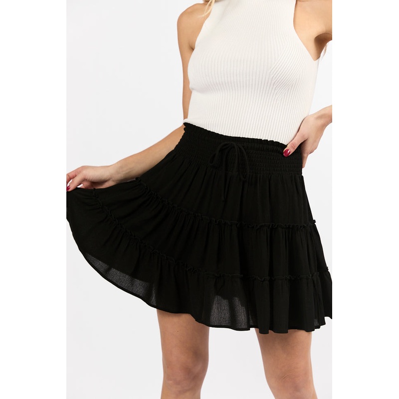 Through The Garden Black Longer Length Solid Mini Skort