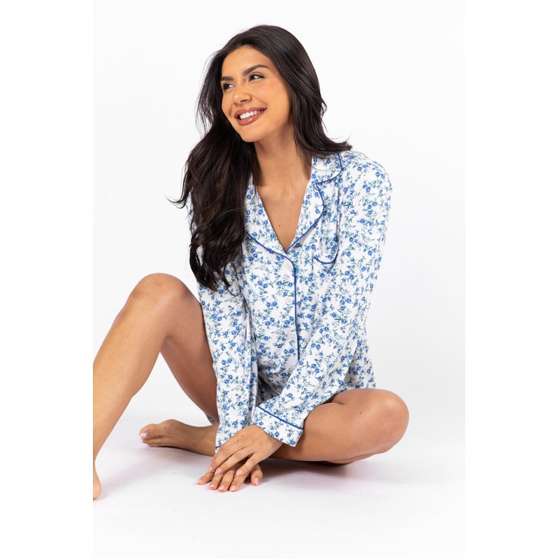Under The Stars Blue Floral Pajama Top