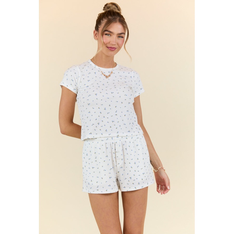What A Dream Blue Ditsy Floral Short Sleeve Pajama Top