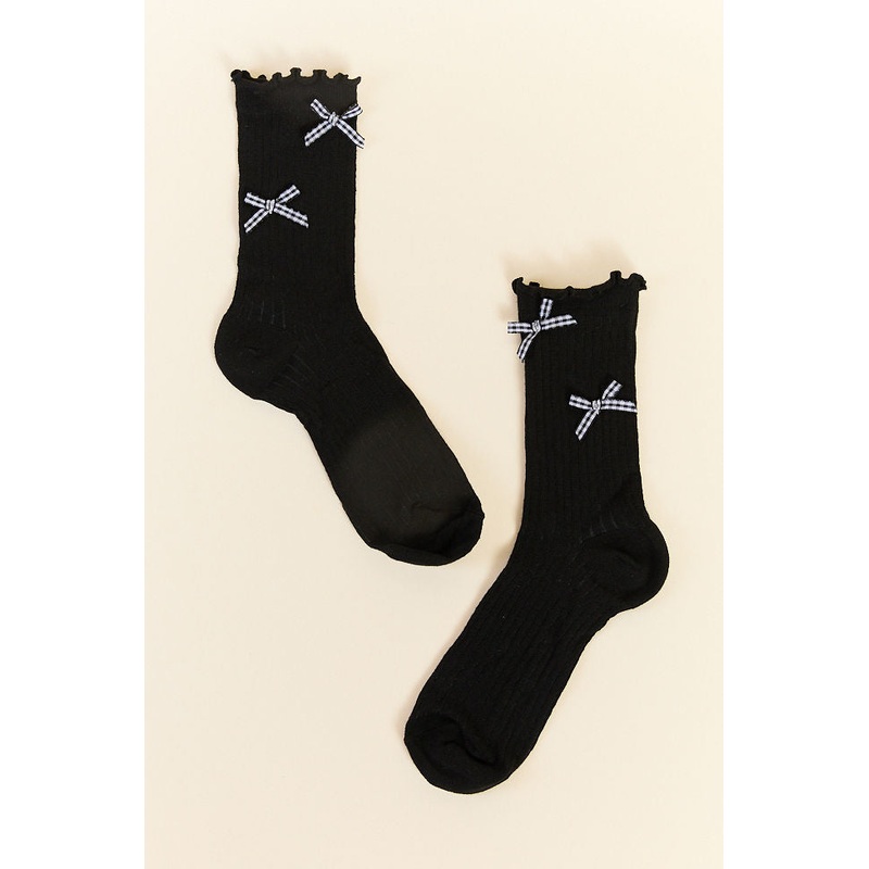 Black and White Gingham Bow Socks